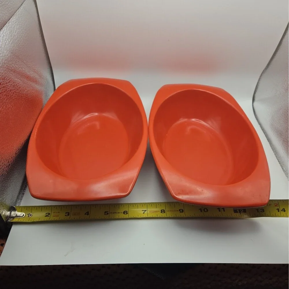 Vintage PROLON Ware Orange Enamel Trays, set of 2   FLORENCE MASS. 9946